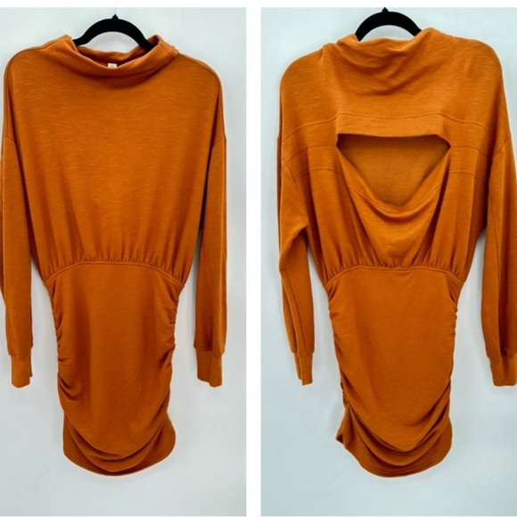 ANTHROPOLOGY DAILY PRACTICE woman Rushed rust soft stretch trendy cozy dress M - Picture 3 of 15